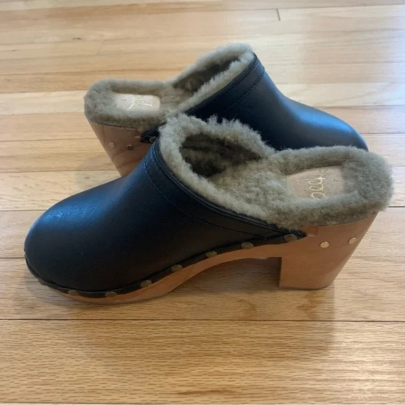 Beek Woodpecker Shearling Clog Leather Studded Wooden Heel Size 7 Fall Boho - Picture 4 of 8